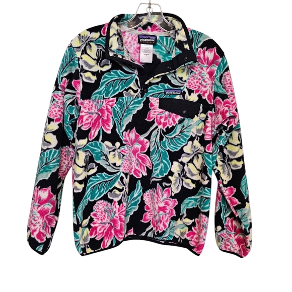 Patagonia Synchilla Manoa Floral Fleece Pullover Sweater Snap Rare - Picture 1 of 7